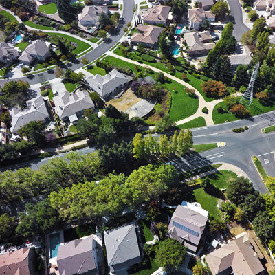 An aerial view of a neighbourhood on a collection route